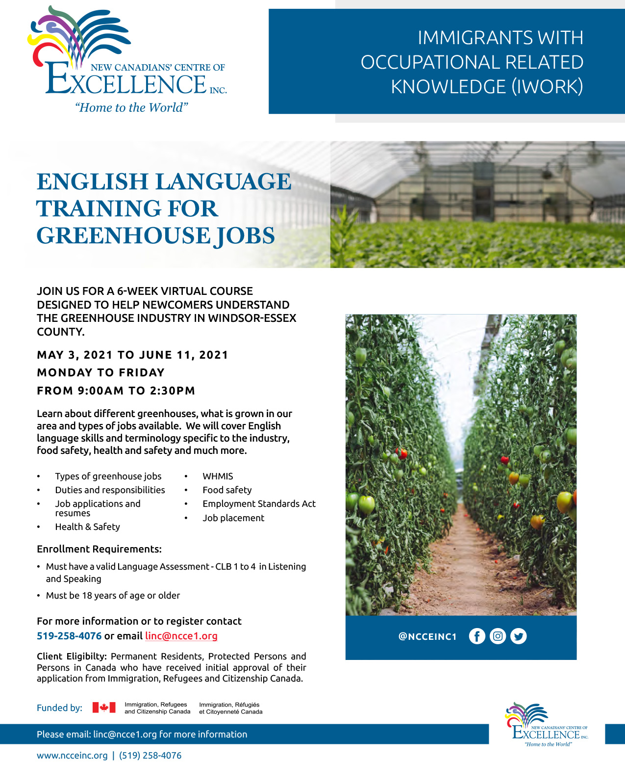 English Language Training for Greenhouse Jobs New Canadians' Centre