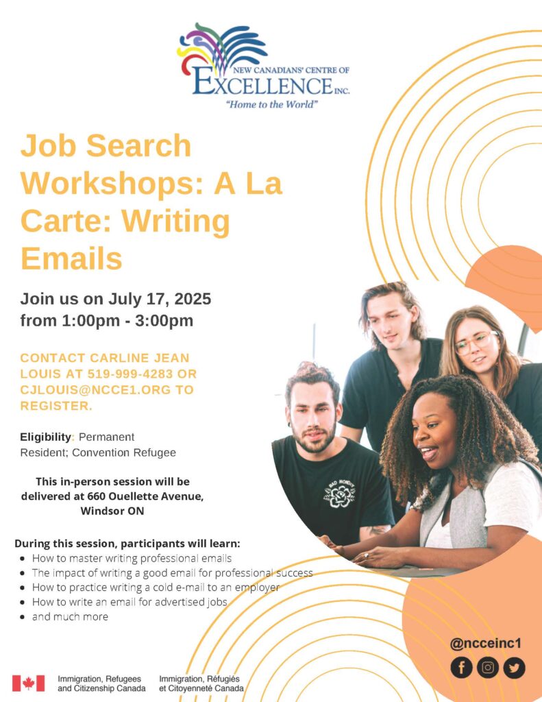 Job Search Workshops: A La Carte: Writing Emails @ NCCE Inc. - Main Branch | Windsor | Ontario | Canada