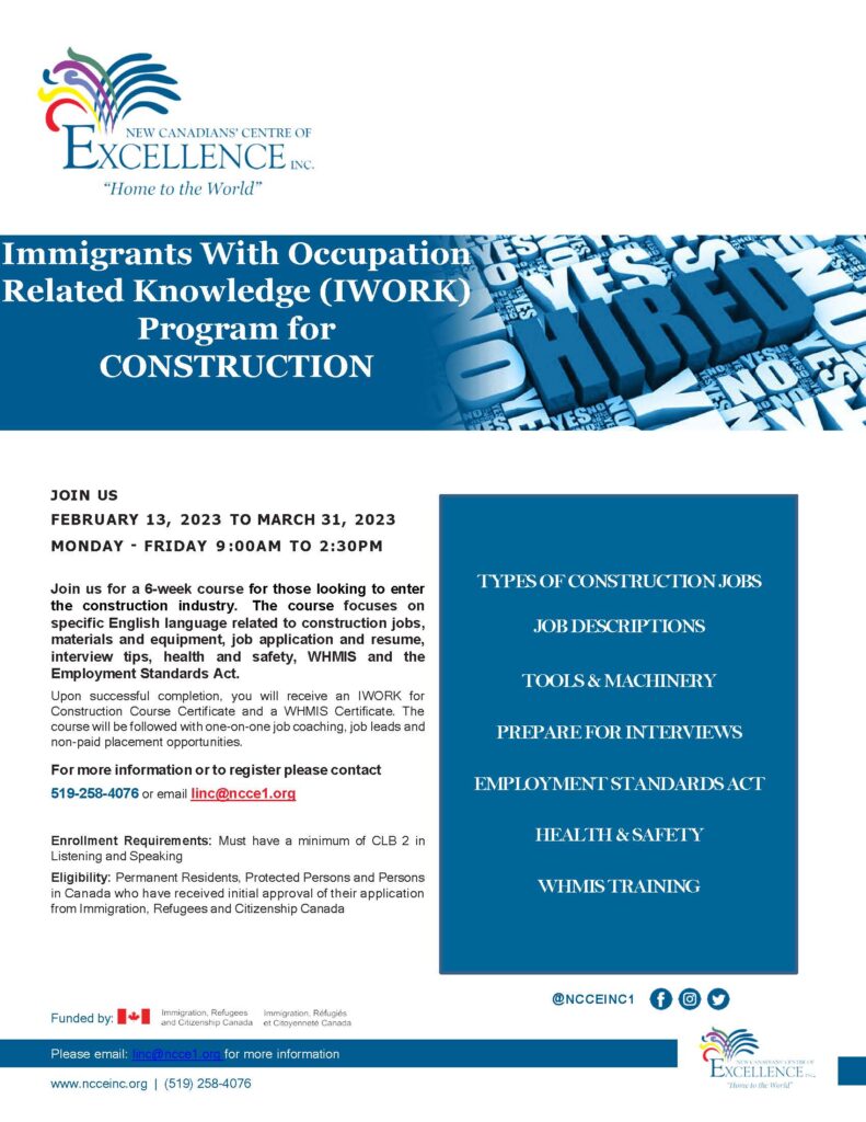 Immigrants With Occupation Related Knowledge (IWORK) Program for CONSTRUCTION