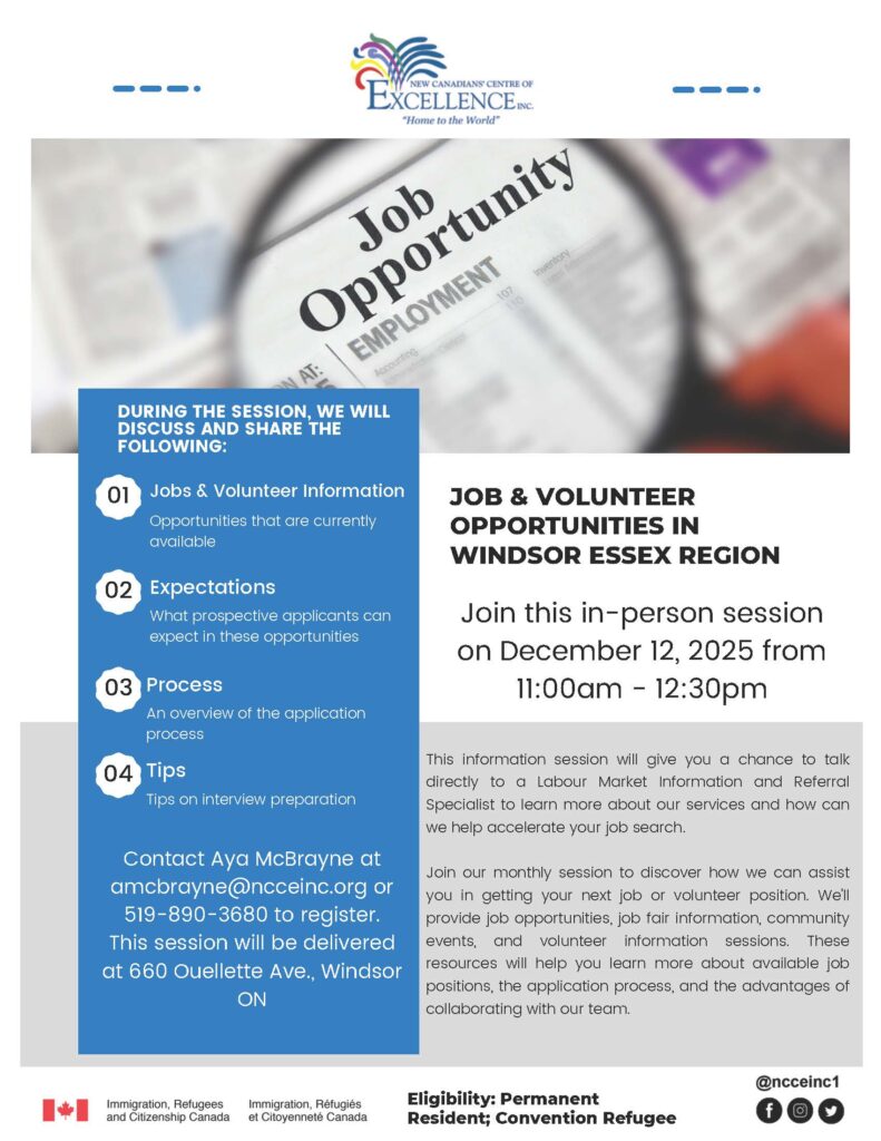 Job & Volunteer Opportunities in Windsor Essex Region @ NCCE Inc. - Main Branch | Windsor | Ontario | Canada