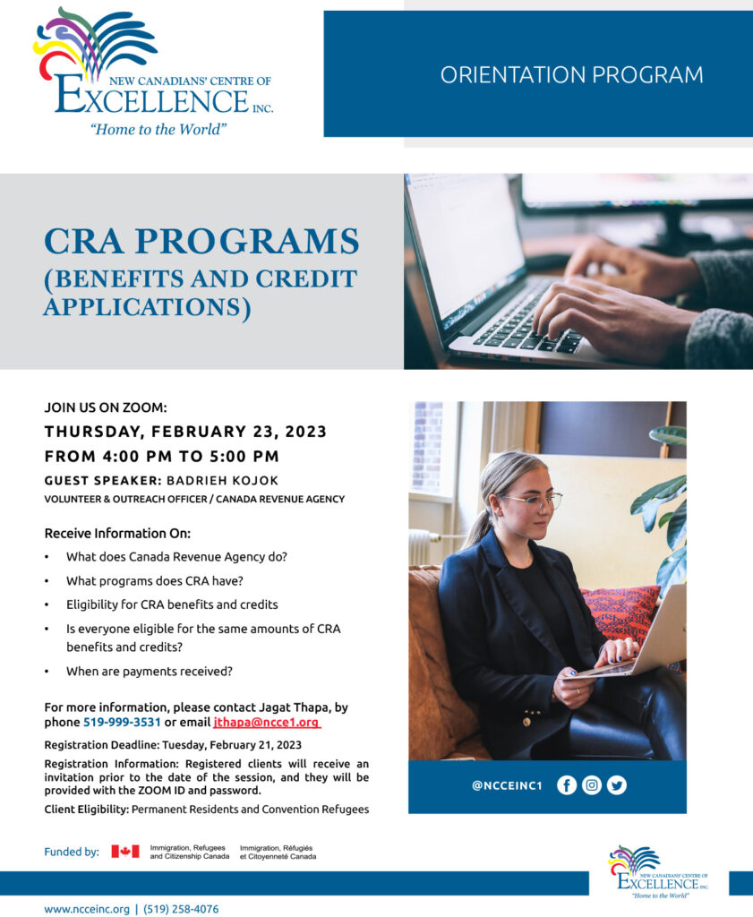 CRA Programs (Benefits and Credit Applications) New Canadians' Centre