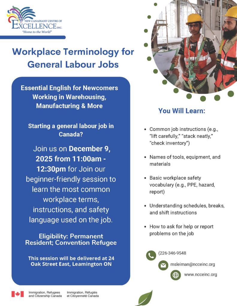 Workplace Terminology for General Labour Jobs @ NCCE Inc. Leamington Branch | Ontario | Canada