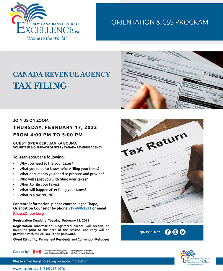 Canada Revenue Agency Tax Filing New Canadians' Centre of Excellence Inc.