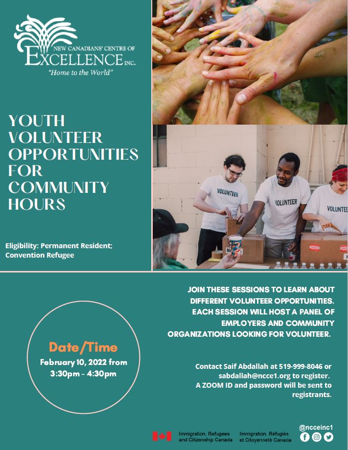 Youth Volunteer Opportunities for Community Hours flyer